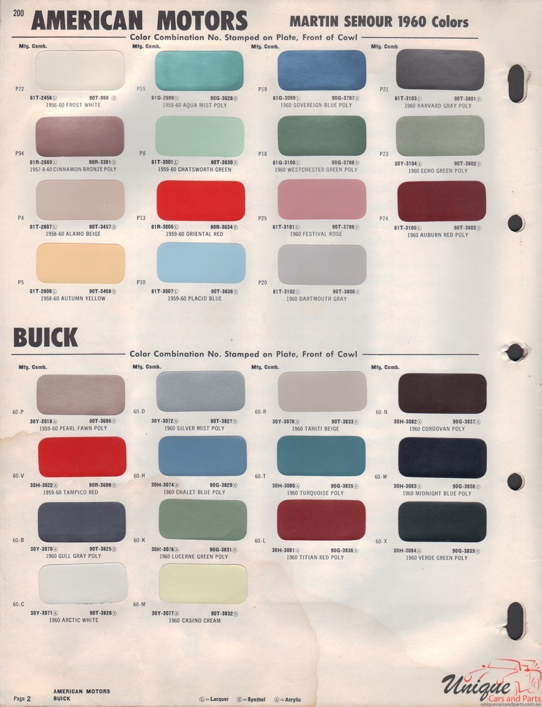 1960 Buick Paint Charts Martin-Senour